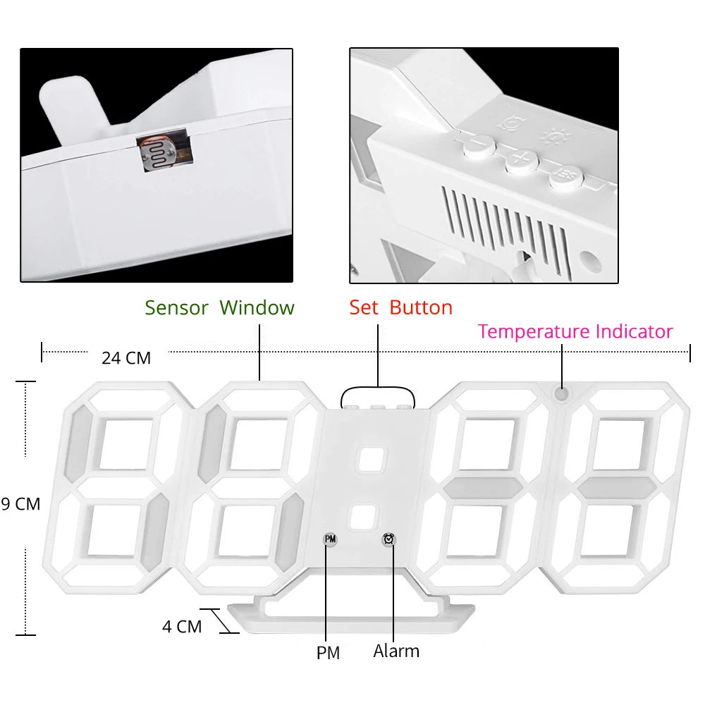 3D LED Wall Clock Modern Design Digital Table Clock Alarm Nightlight Saat Reloj De Pared Watch for Home Living Room Decoration
