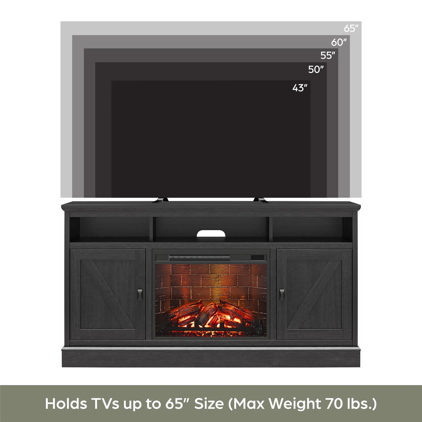 Ashton Lane Electric Fireplace TV Stand for Tvs up to 65", Black Oak