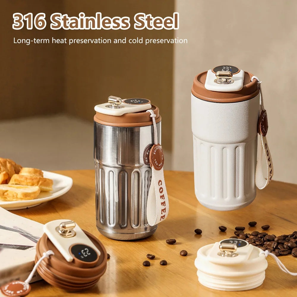 Smart Digital Thermal Bottle Portable Coffee Mug Stainless Steel Water Bottle In-Car Insulated Cup Keep Cold Vacuum Flasks 450Ml