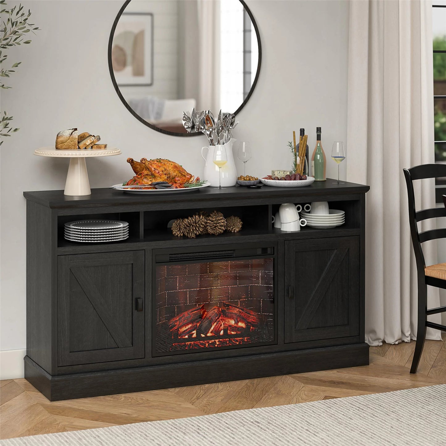 Ashton Lane Electric Fireplace TV Stand for Tvs up to 65", Black Oak
