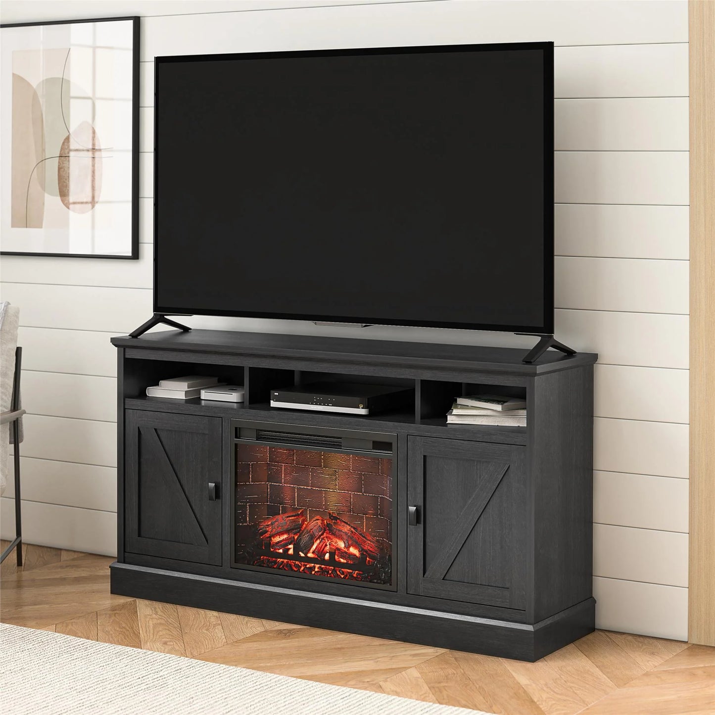 Ashton Lane Electric Fireplace TV Stand for Tvs up to 65", Black Oak