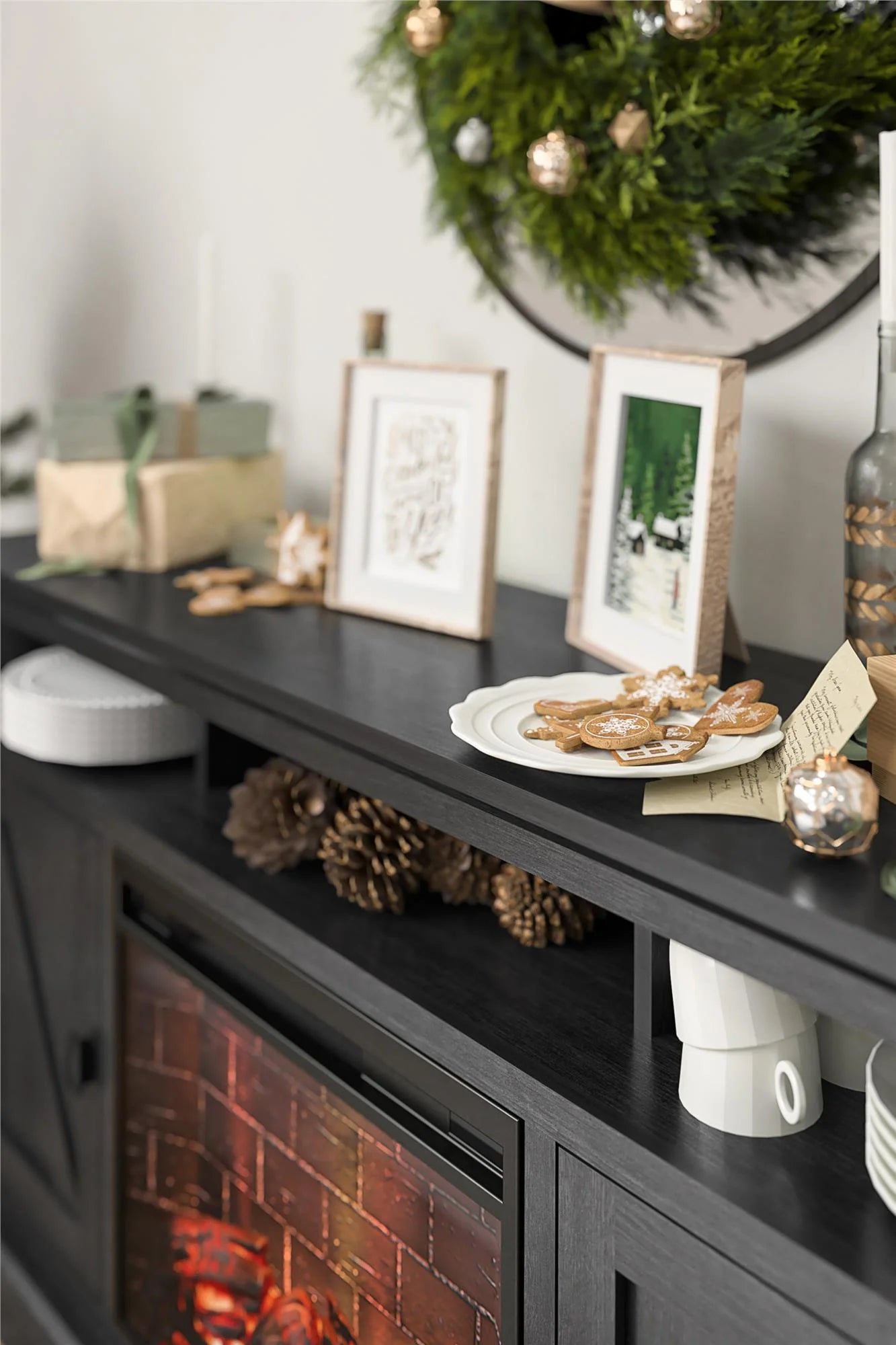 Ashton Lane Electric Fireplace TV Stand for Tvs up to 65", Black Oak