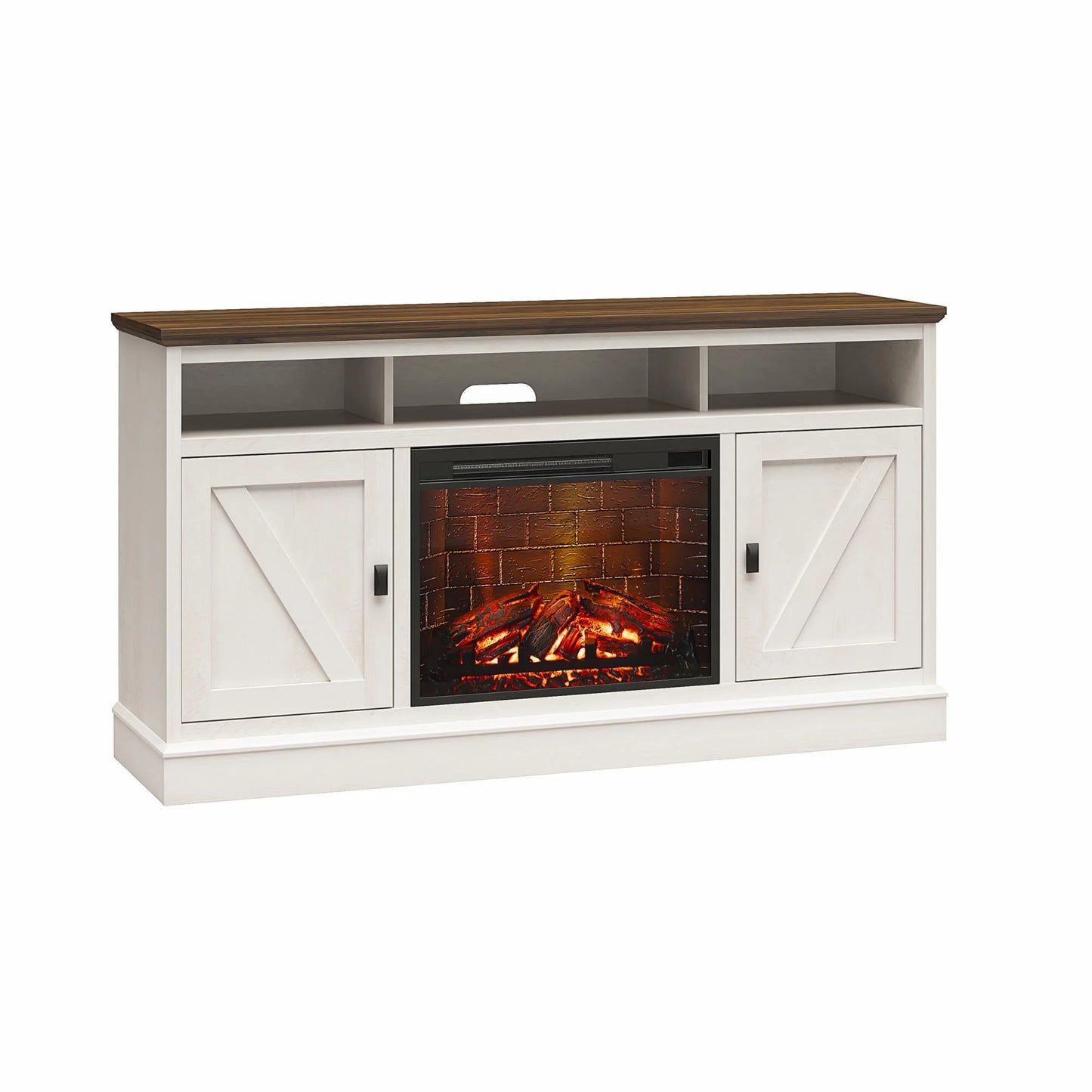 Ashton Lane Electric Fireplace TV Stand for Tvs up to 65", Magnolia Oak/Columbia Walnut
