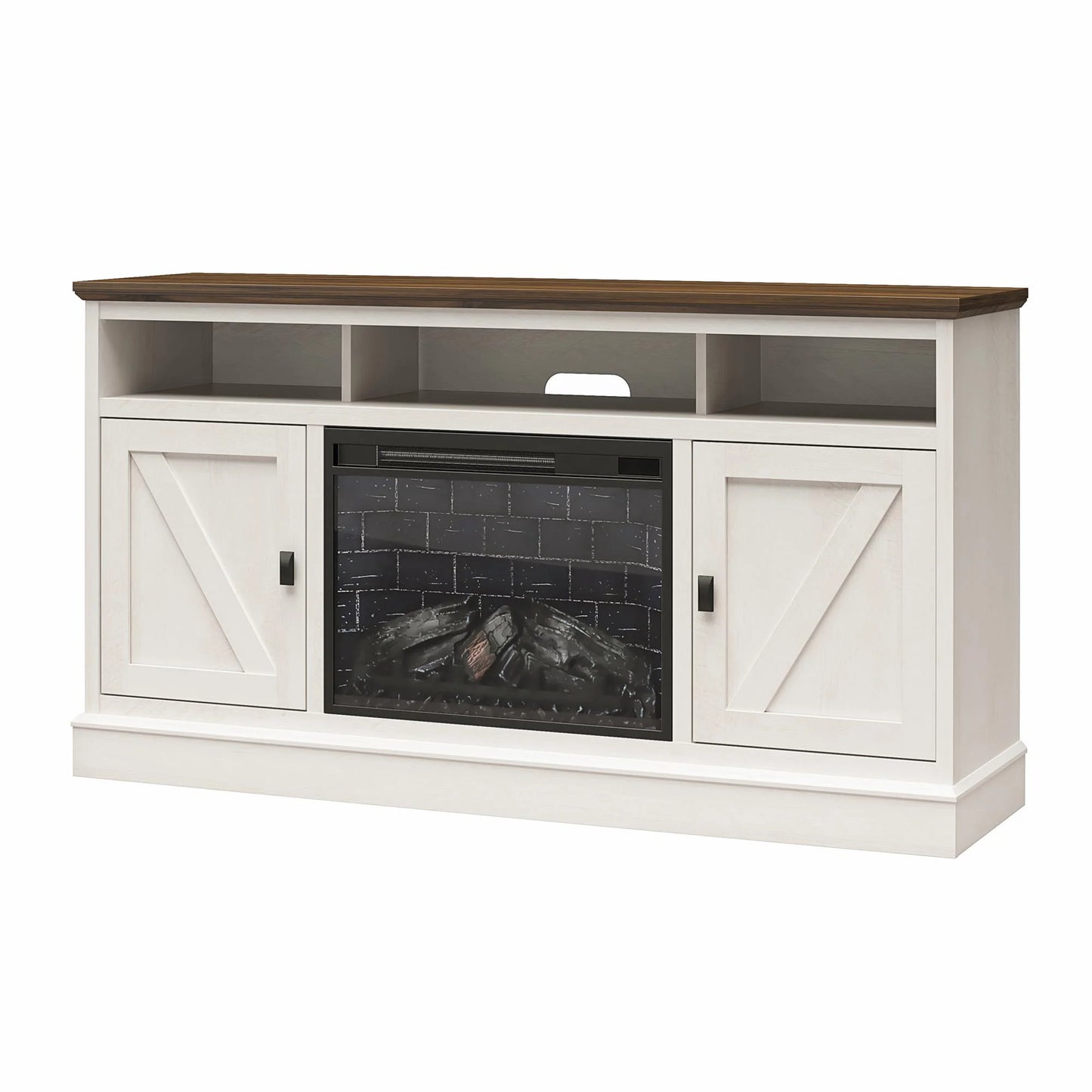 Ashton Lane Electric Fireplace TV Stand for Tvs up to 65", Magnolia Oak/Columbia Walnut