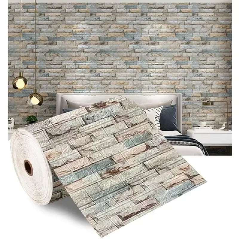 70Cmx1/5/10M 3D Wallpaper Decoration Self-Adhesive Antique Foam Brick Wallpaper Living Room Bedroom Waterproof 3D Wall Sticker
