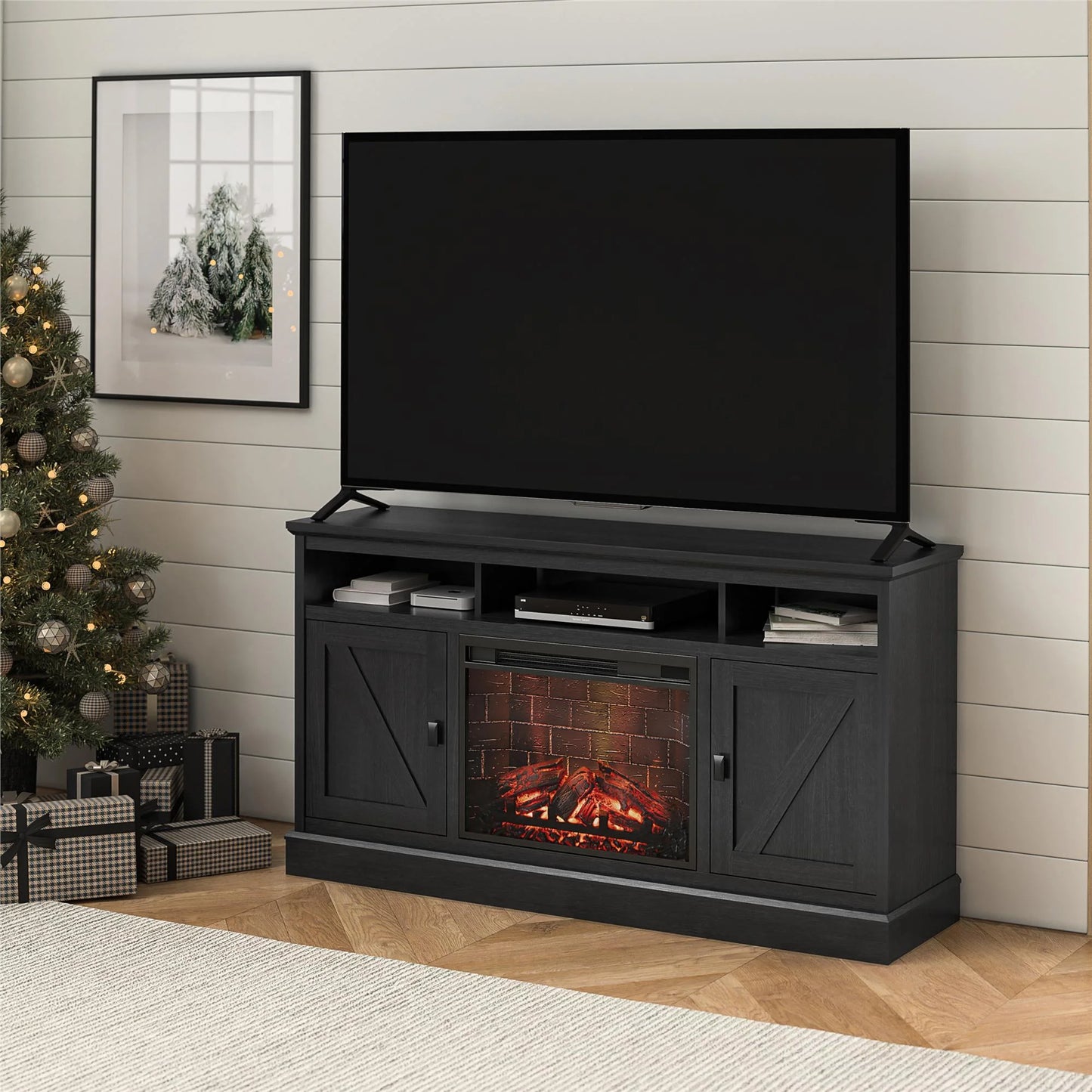 Ashton Lane Electric Fireplace TV Stand for Tvs up to 65", Black Oak