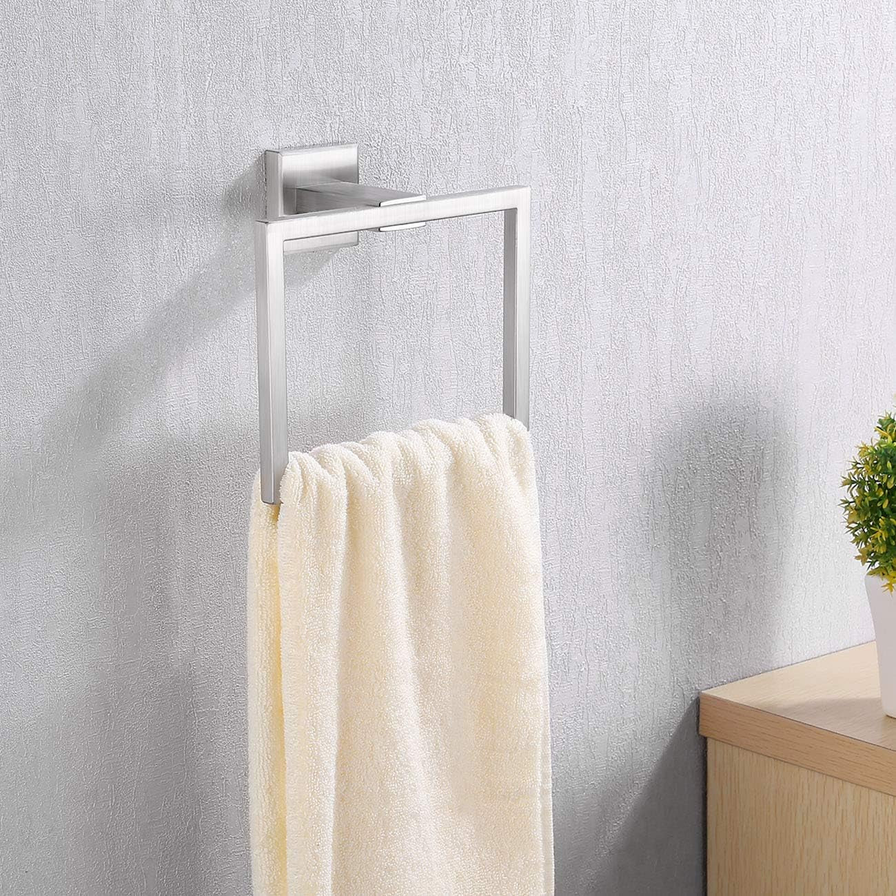 Bath Towel Ring Towel Hanger SUS 304 Stainless Steel Bathroom Accessories Contemporary Hotel Square Style Wall Mount, Brushed Finish, A2480-2