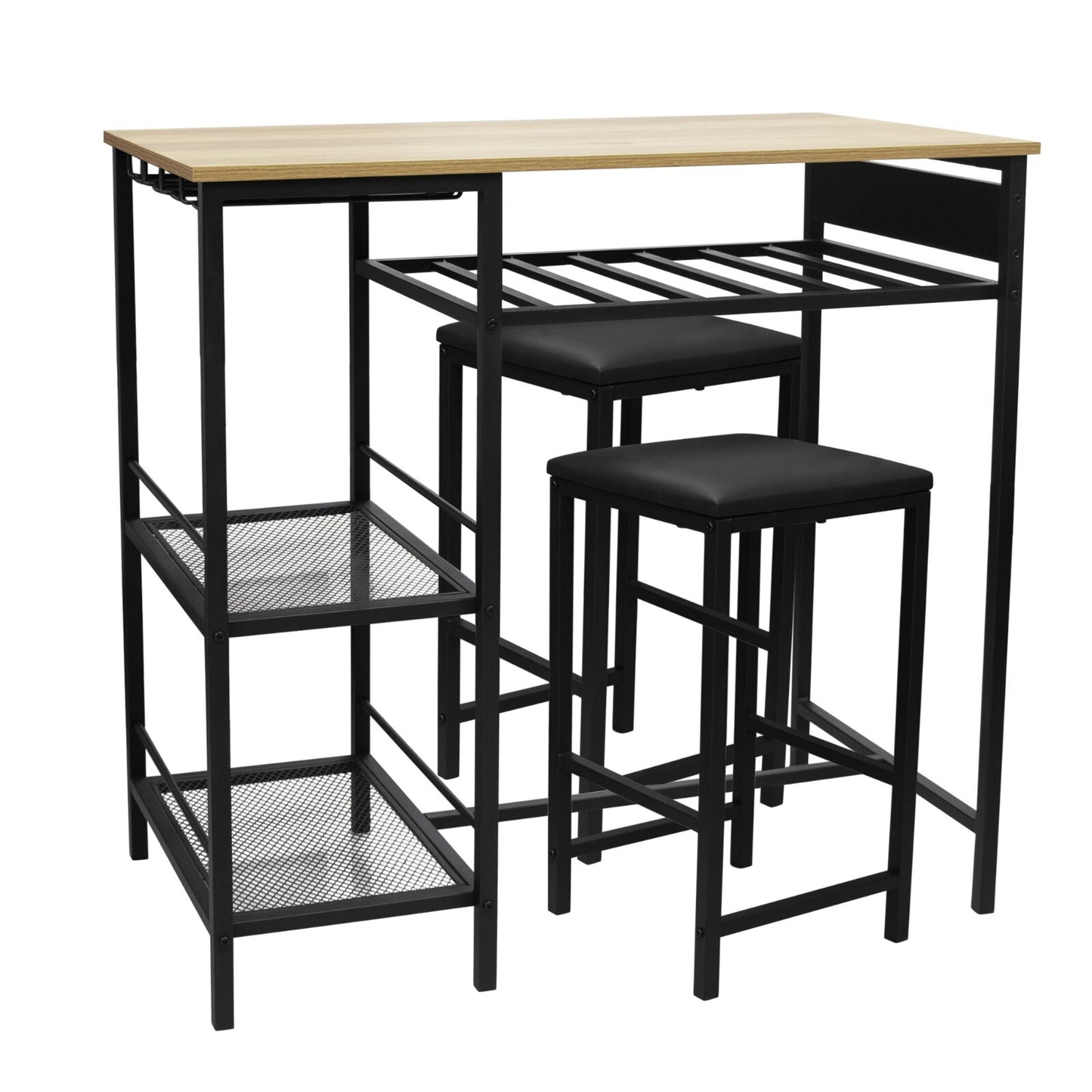 Juego De Mesa De Comedor Bar Para 2 Con Estantes De Almacenamiento Portavasos Y Estante Para Vinos