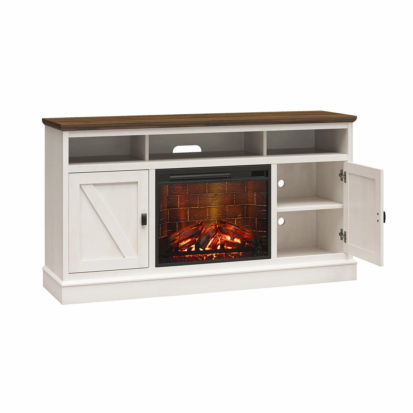 Ashton Lane Electric Fireplace TV Stand for Tvs up to 65", Magnolia Oak/Columbia Walnut