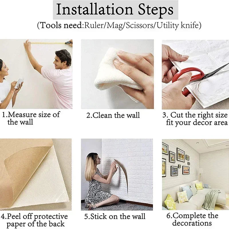 70Cmx1/5/10M 3D Wallpaper Decoration Self-Adhesive Antique Foam Brick Wallpaper Living Room Bedroom Waterproof 3D Wall Sticker