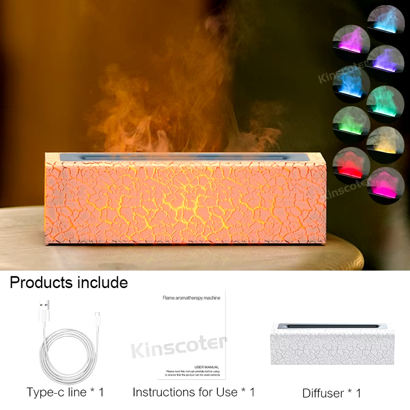Essential Oil Aroma Diffuser Flame Air Humidifier Ultrasonic Cool Mist Difusor with RGB Realistic Fire Night Light