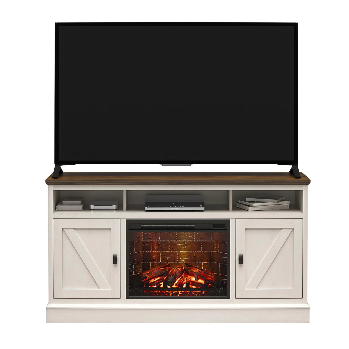 Ashton Lane Electric Fireplace TV Stand for Tvs up to 65", Magnolia Oak/Columbia Walnut
