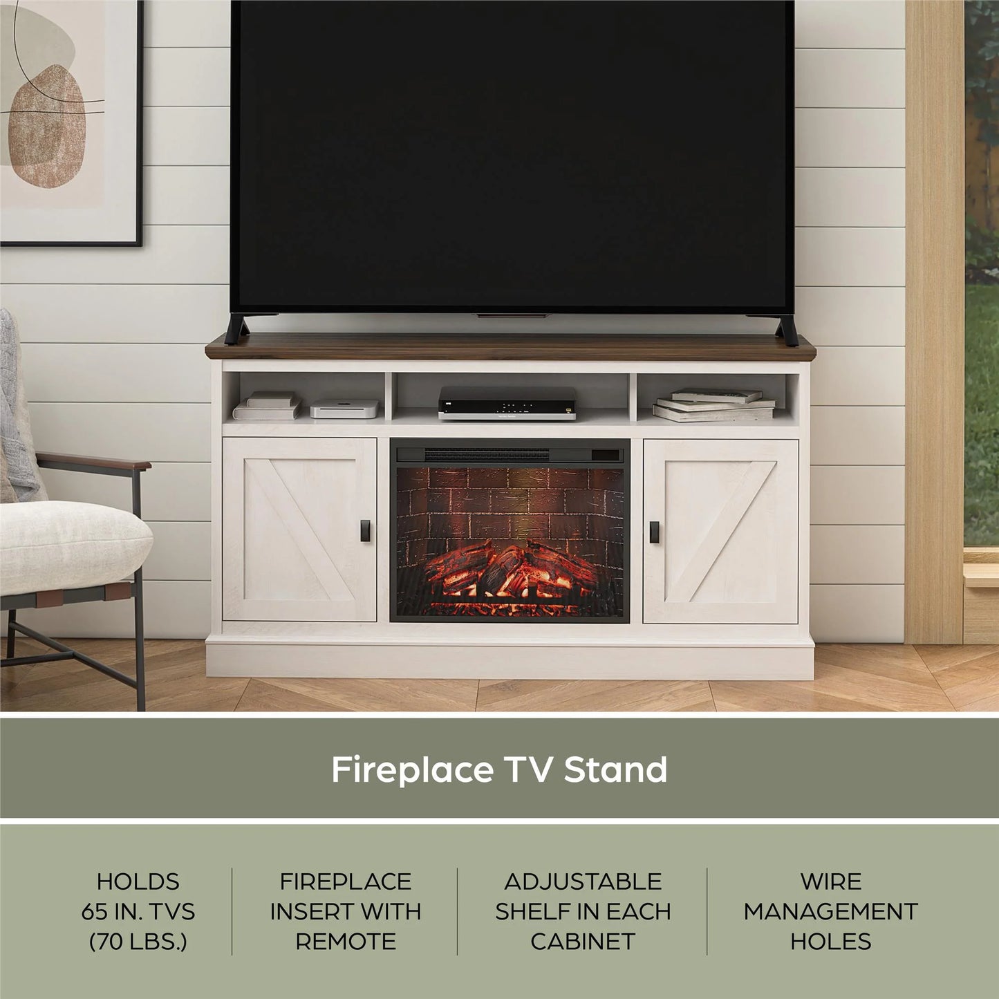 Ashton Lane Electric Fireplace TV Stand for Tvs up to 65", Magnolia Oak/Columbia Walnut