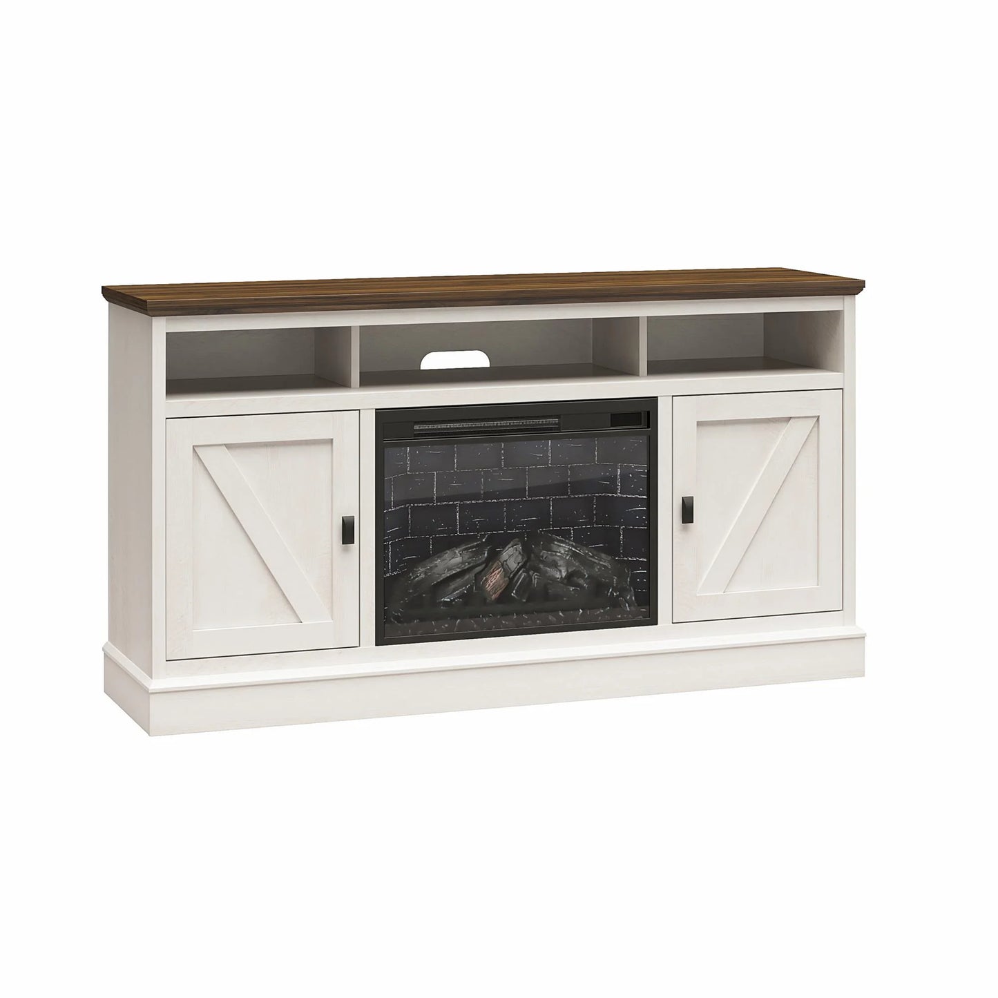 Ashton Lane Electric Fireplace TV Stand for Tvs up to 65", Magnolia Oak/Columbia Walnut