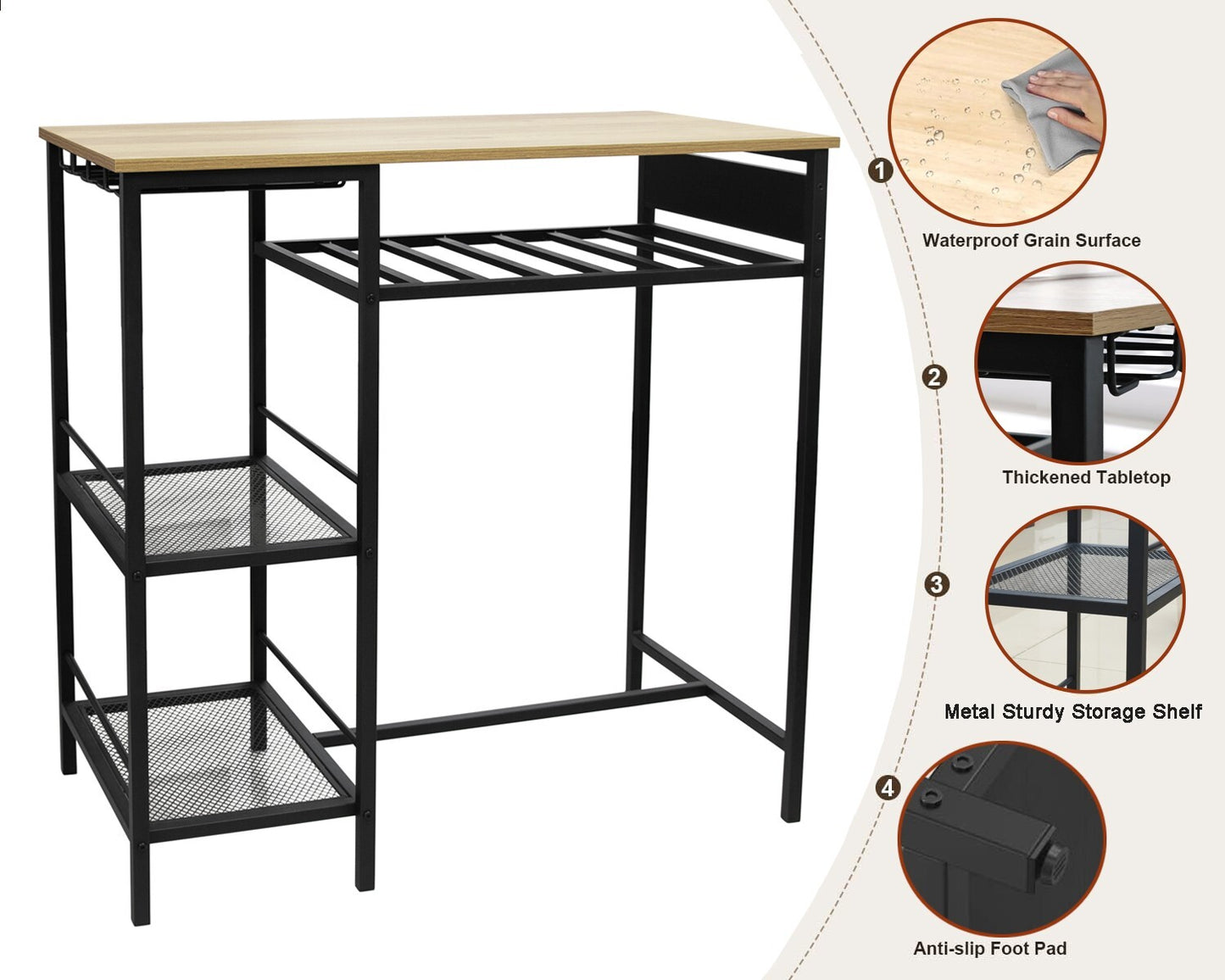 Juego De Mesa De Comedor Bar Para 2 Con Estantes De Almacenamiento Portavasos Y Estante Para Vinos