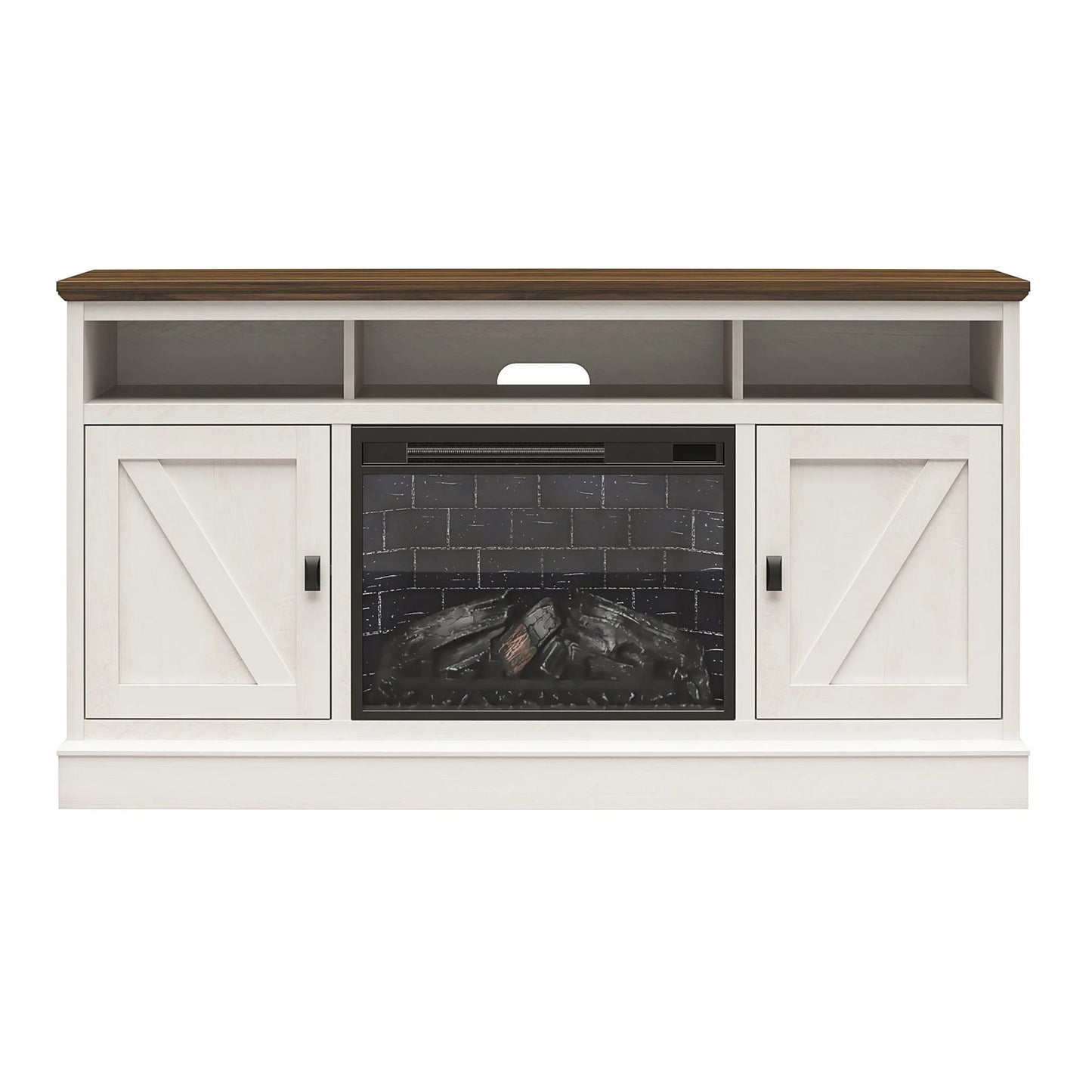 Ashton Lane Electric Fireplace TV Stand for Tvs up to 65", Magnolia Oak/Columbia Walnut