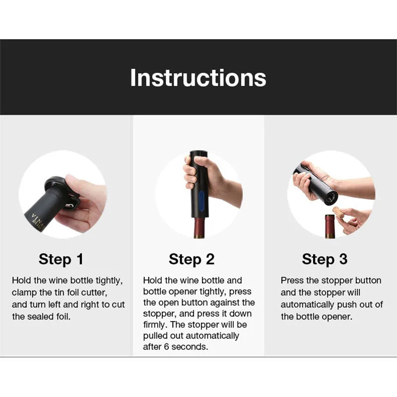 Electric Wine Opener Rechargeable Automatic Corkscrew Creative Wine Bottle Opener with USB Charging Cable Suit for Home Use