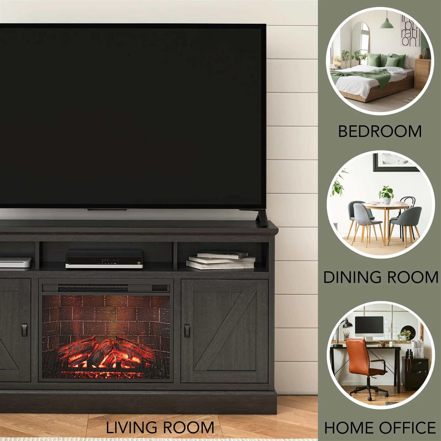 Ashton Lane Electric Fireplace TV Stand for Tvs up to 65", Black Oak