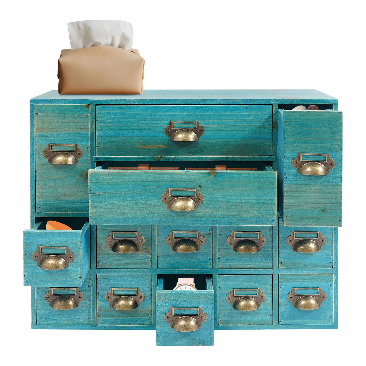 Armario De Almacenamiento Retro De 14 Cajones Organizador De Joyas De Madera Para Dormitorio Mesa