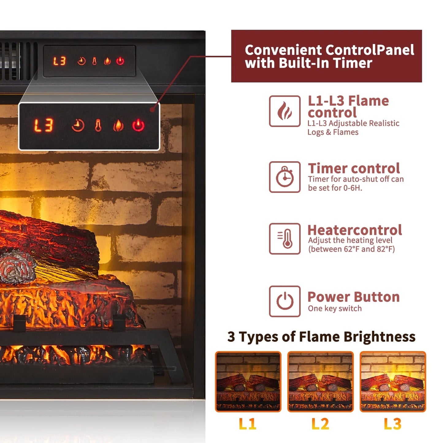 Electric Fireplace with Mantel for 42" TV Stand, Floor Standing Electric Indoor Fireplace