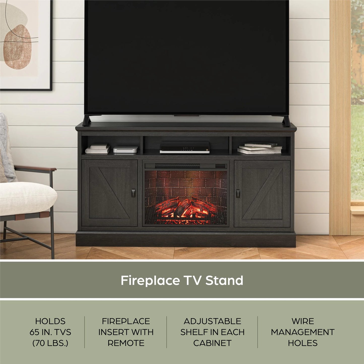 Ashton Lane Electric Fireplace TV Stand for Tvs up to 65", Black Oak