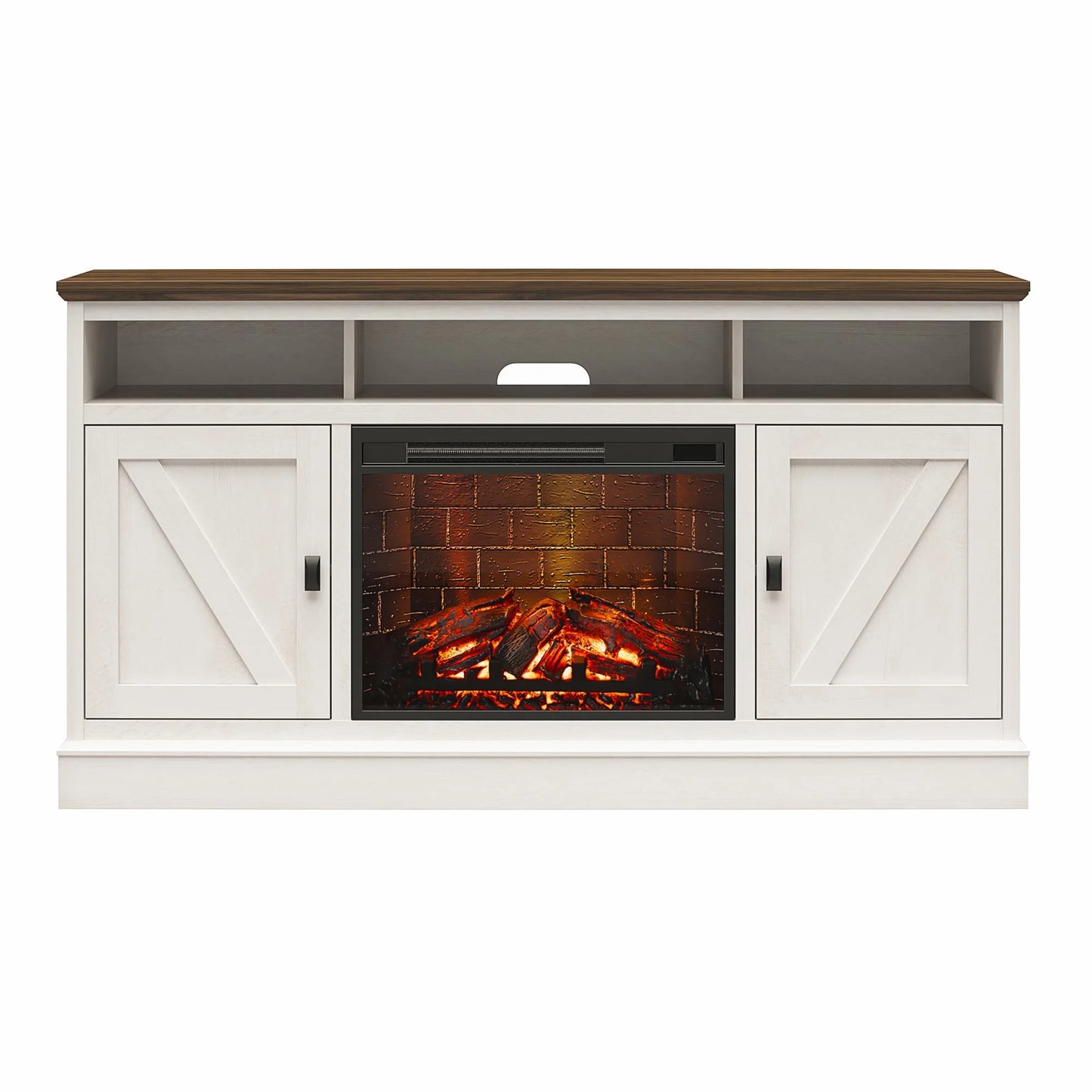 Ashton Lane Electric Fireplace TV Stand for Tvs up to 65", Magnolia Oak/Columbia Walnut