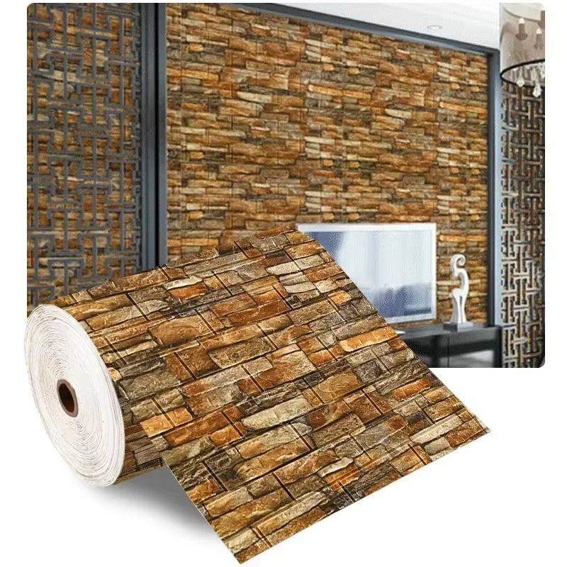 70Cmx1/5/10M 3D Wallpaper Decoration Self-Adhesive Antique Foam Brick Wallpaper Living Room Bedroom Waterproof 3D Wall Sticker