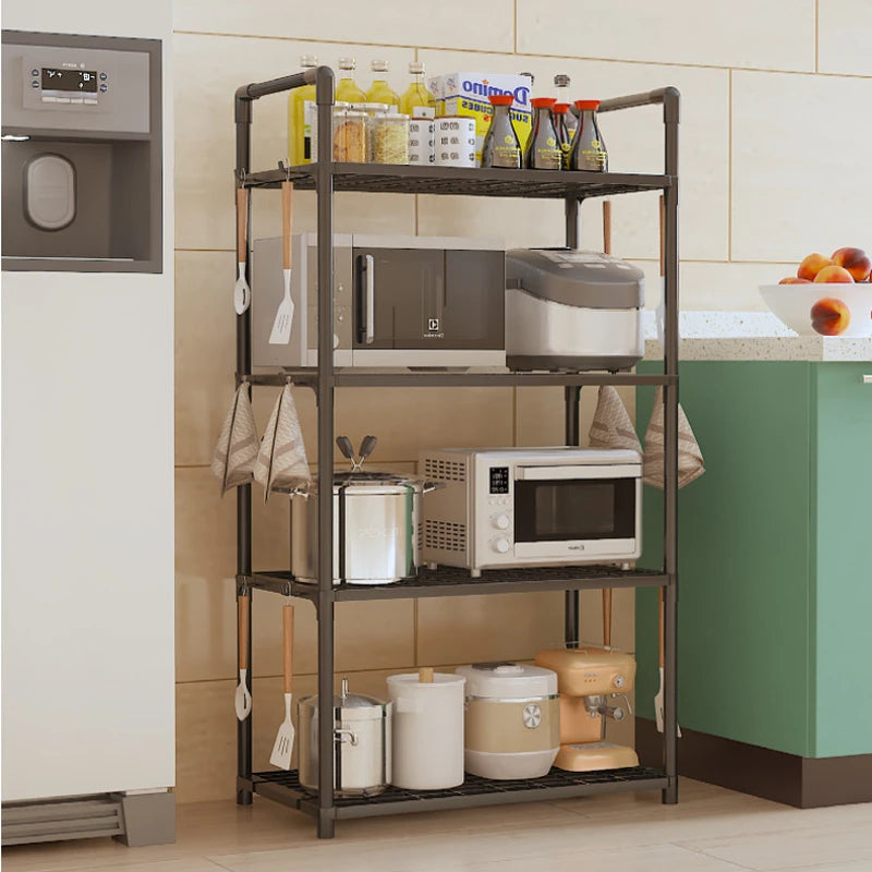 Floor Standing Storage Rack Kitchen Bathroom Microwave Rack Multi Functional Movable without Punching Holes Household Shelves
