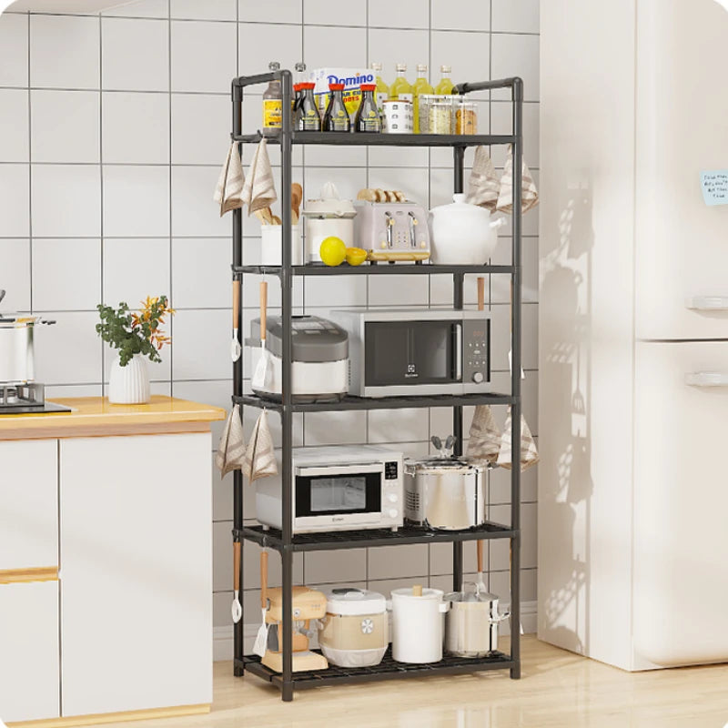 Floor Standing Storage Rack Kitchen Bathroom Microwave Rack Multi Functional Movable without Punching Holes Household Shelves