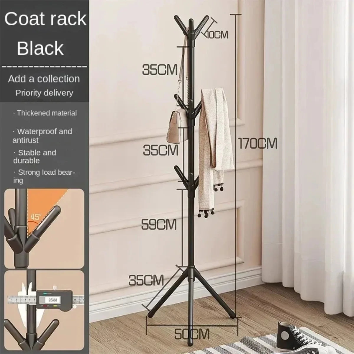 Clothes and Hats Rack Floor to Floor Bedroom Coat Hook Bedroom Vertical Tree Branch Shape Holder Hat Scarf Handbag Storage Hange