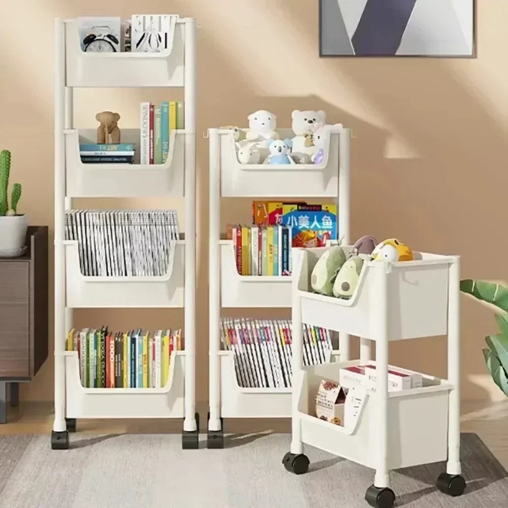 Multi-Tier Snacks Trolley Mobile Living Room Bookshelf with Wheels Bathroom Kitchen Narrow Slit Cabinet Plastic Cart Organizer