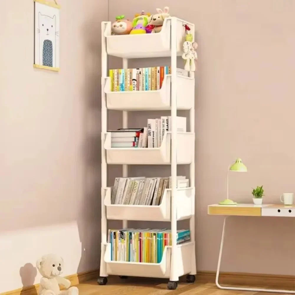 Multi-Tier Snacks Trolley Mobile Living Room Bookshelf with Wheels Bathroom Kitchen Narrow Slit Cabinet Plastic Cart Organizer