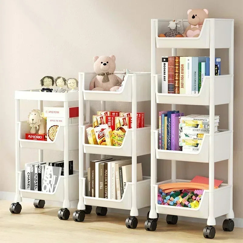 Multi-Tier Snacks Trolley Mobile Living Room Bookshelf with Wheels Bathroom Kitchen Narrow Slit Cabinet Plastic Cart Organizer