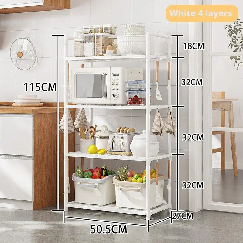 Floor Standing Storage Rack Kitchen Bathroom Microwave Rack Multi Functional Movable without Punching Holes Household Shelves
