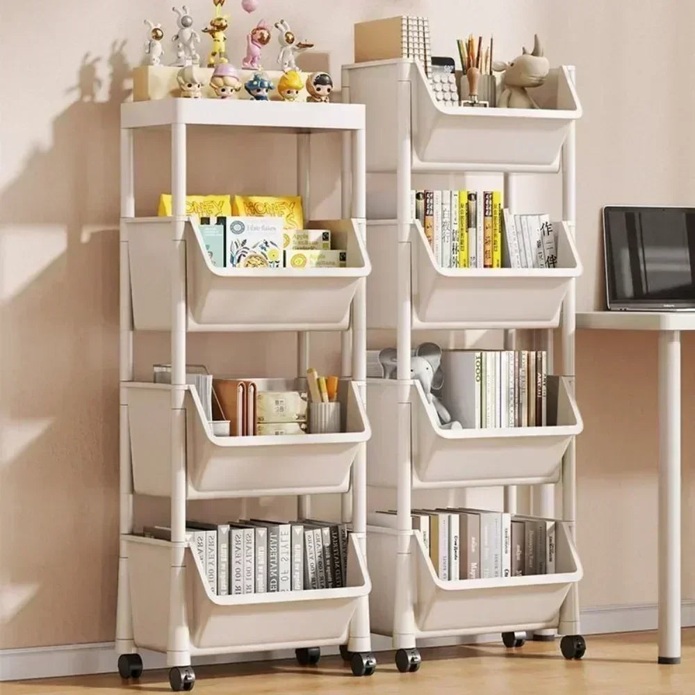 Multi-Tier Snacks Trolley Mobile Living Room Bookshelf with Wheels Bathroom Kitchen Narrow Slit Cabinet Plastic Cart Organizer
