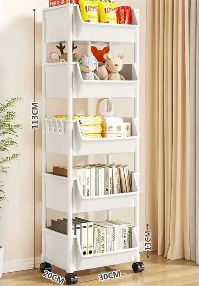 Multi-Tier Snacks Trolley Mobile Living Room Bookshelf with Wheels Bathroom Kitchen Narrow Slit Cabinet Plastic Cart Organizer