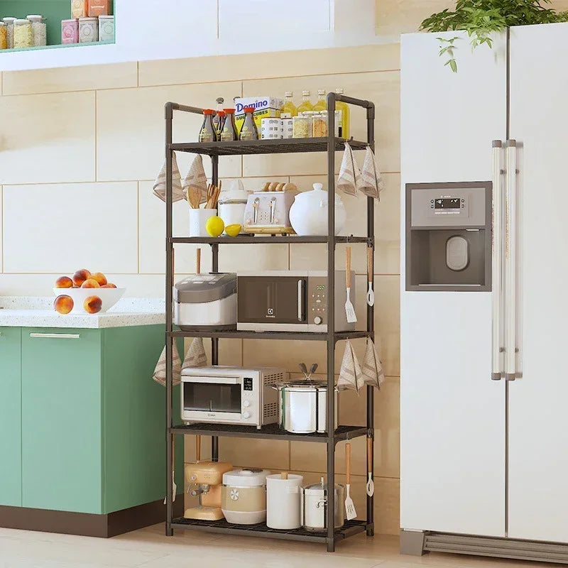 Floor Standing Storage Rack Kitchen Bathroom Microwave Rack Multi Functional Movable without Punching Holes Household Shelves