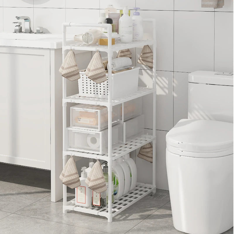 Floor Standing Storage Rack Kitchen Bathroom Microwave Rack Multi Functional Movable without Punching Holes Household Shelves