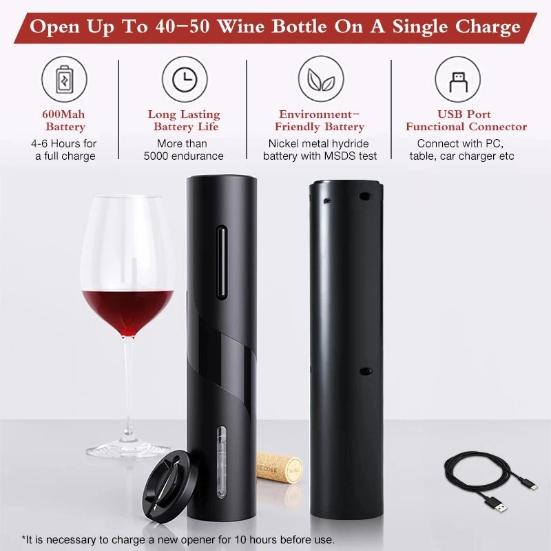 Electric Wine Opener Rechargeable Automatic Corkscrew Creative Wine Bottle Opener with USB Charging Cable Suit for Home Use