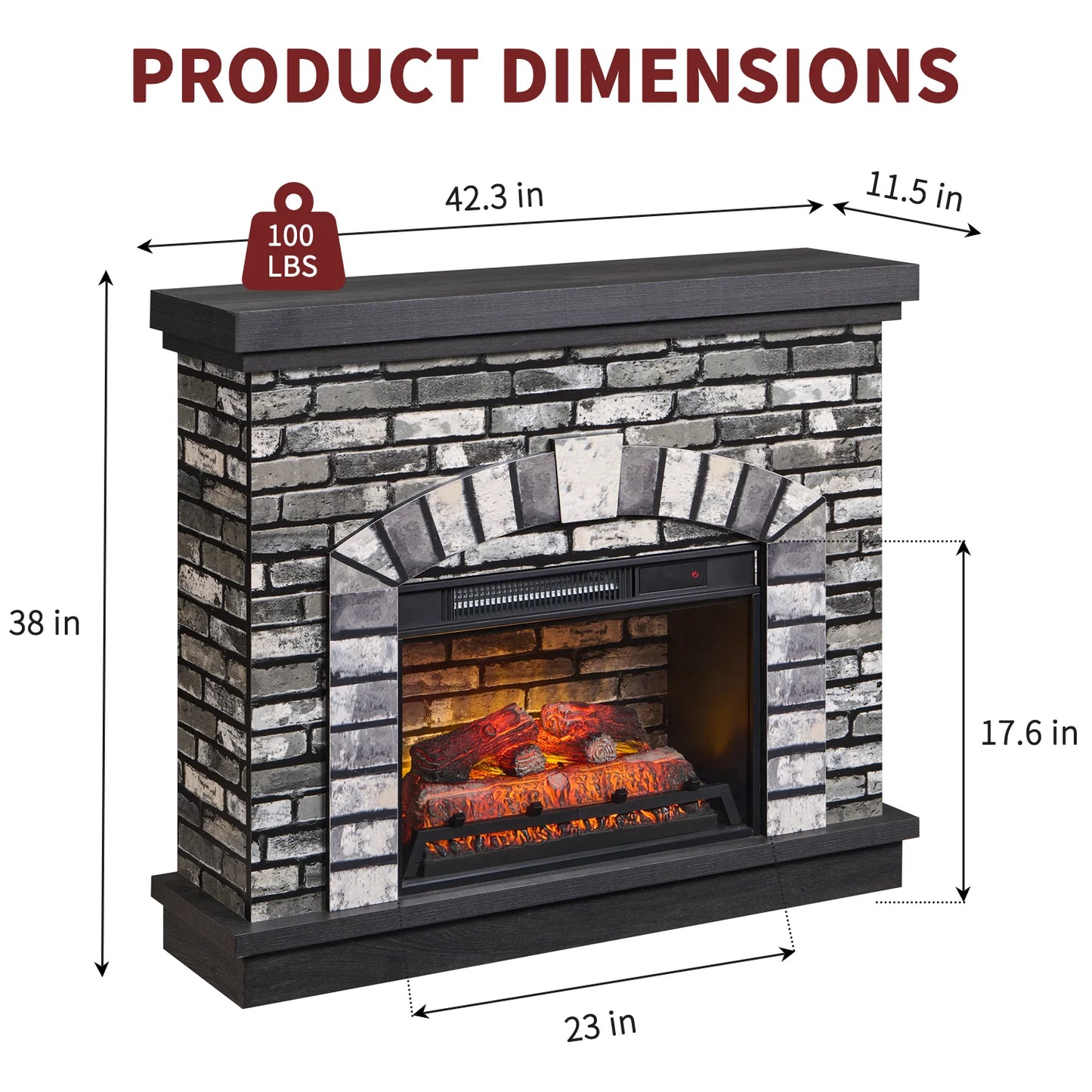Electric Fireplace with Mantel for 42" TV Stand, Floor Standing Electric Indoor Fireplace