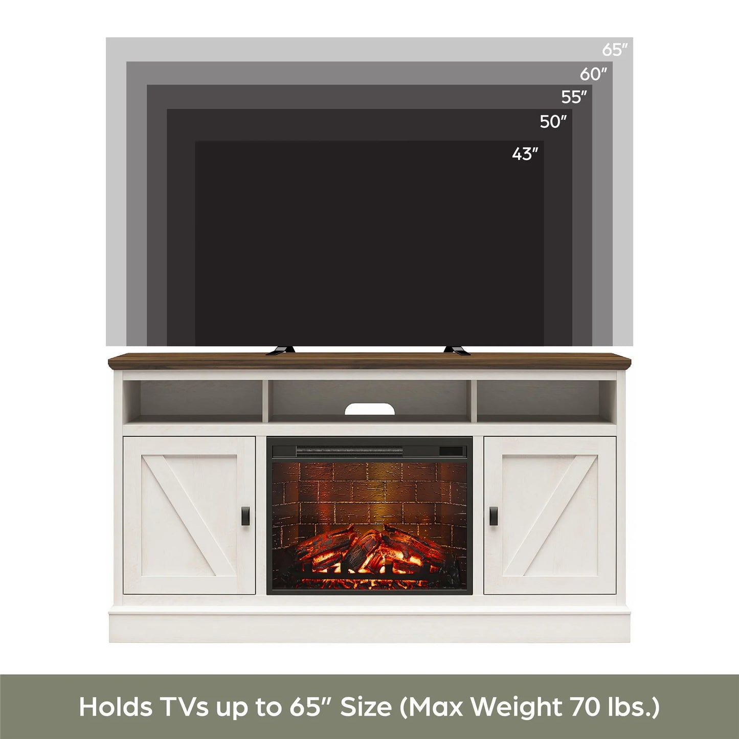 Ashton Lane Electric Fireplace TV Stand for Tvs up to 65", Magnolia Oak/Columbia Walnut
