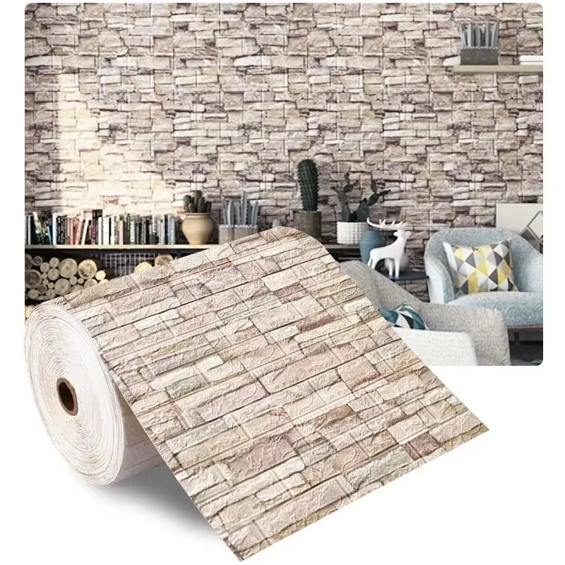 70Cmx1/5/10M 3D Wallpaper Decoration Self-Adhesive Antique Foam Brick Wallpaper Living Room Bedroom Waterproof 3D Wall Sticker