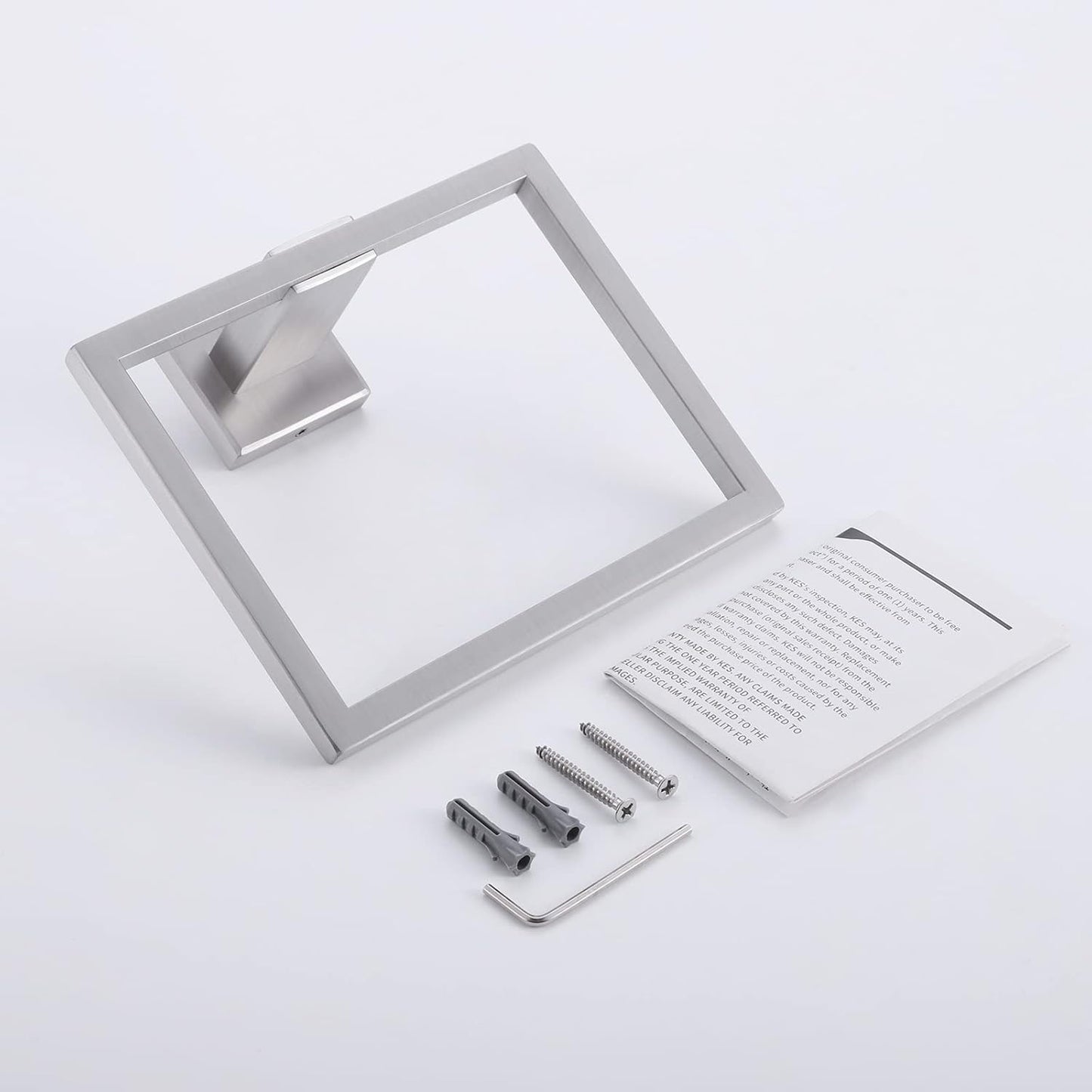 Bath Towel Ring Towel Hanger SUS 304 Stainless Steel Bathroom Accessories Contemporary Hotel Square Style Wall Mount, Brushed Finish, A2480-2