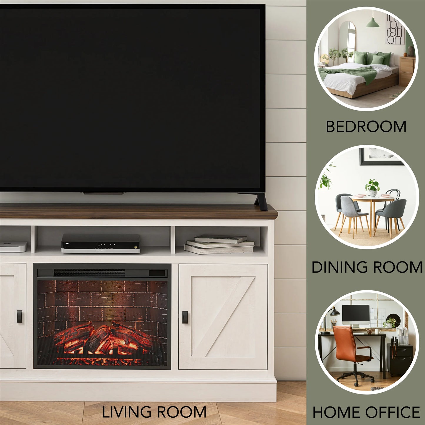 Ashton Lane Electric Fireplace TV Stand for Tvs up to 65", Magnolia Oak/Columbia Walnut