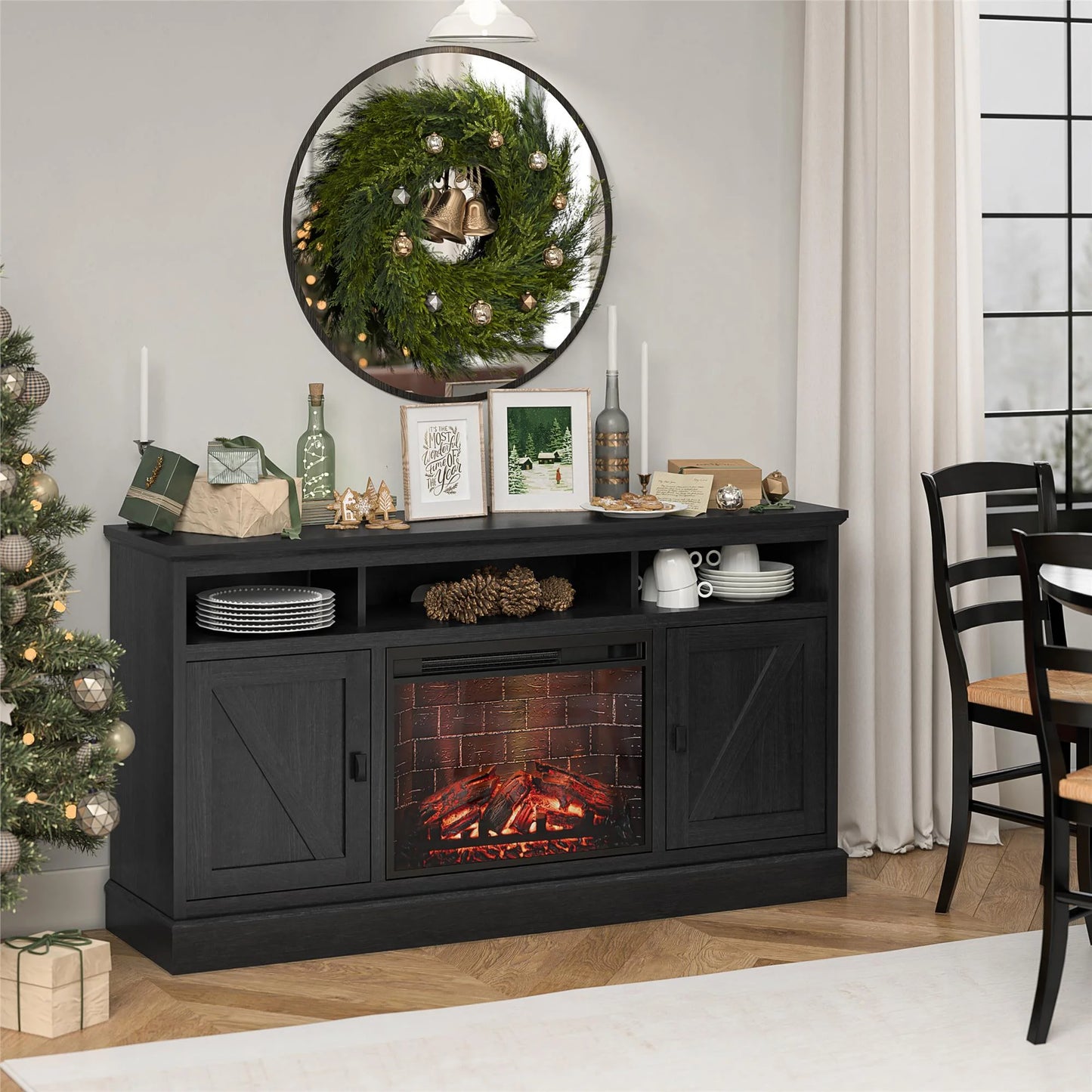 Ashton Lane Electric Fireplace TV Stand for Tvs up to 65", Black Oak