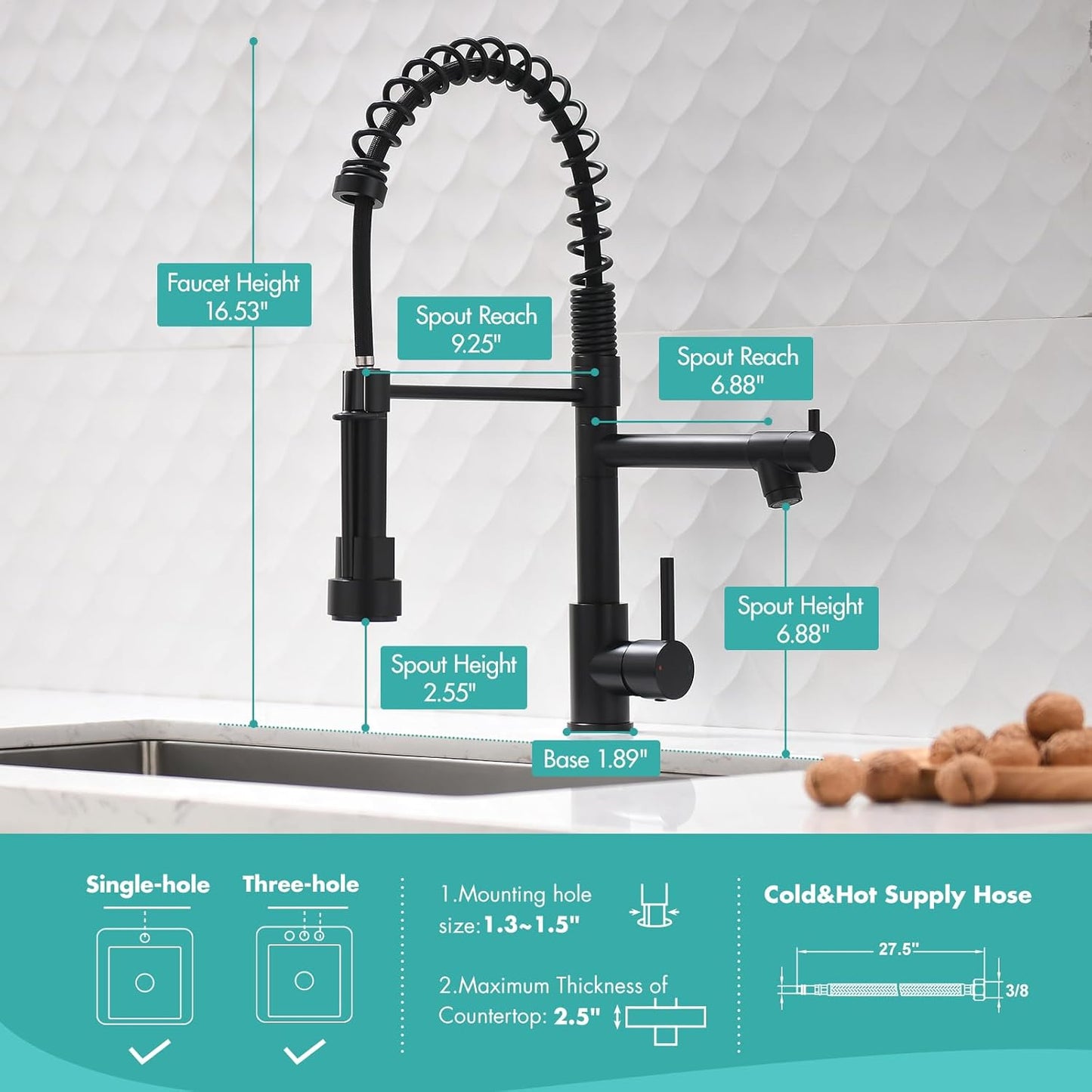Kitchen Faucet,Kitchen Faucets with Pull down Sprayer Commercial Style Single Handle Matte Black Kitchen Faucet with Sprayer