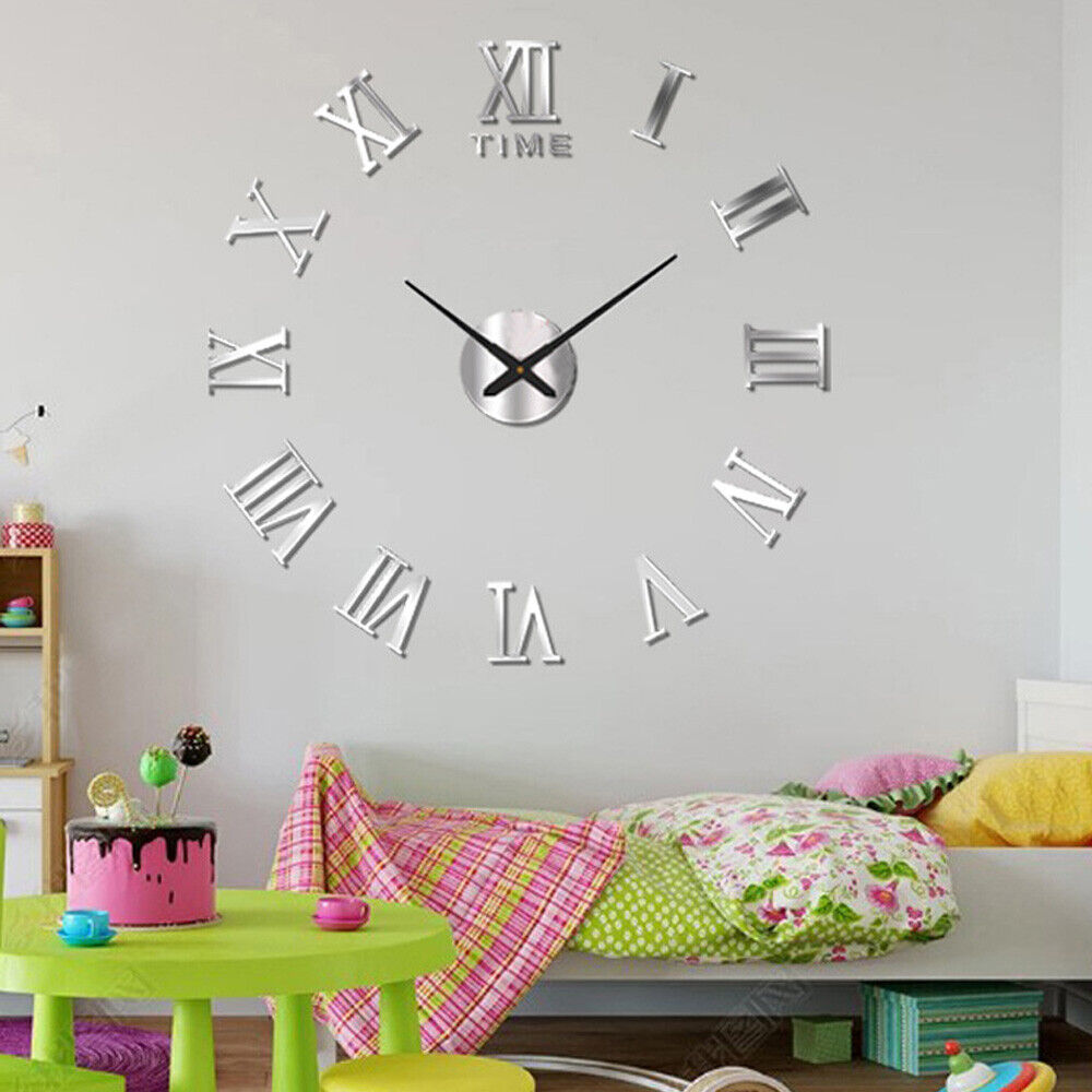 3D Hágalo Usted Mismo Números Romanos Extra Grandes Lujo Espejo De Pared Pegatina Reloj Decoración Del Hogar Reino Unido