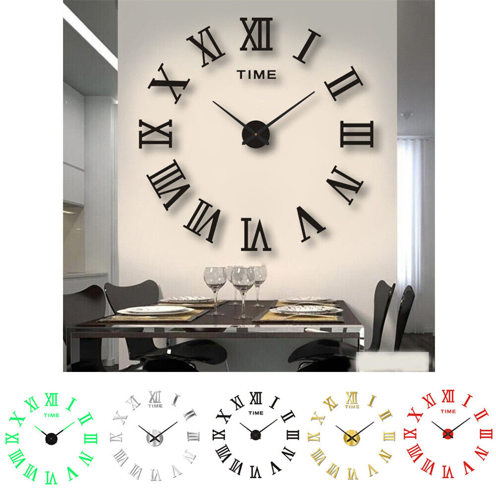 3D Hágalo Usted Mismo Números Romanos Extra Grandes Lujo Espejo De Pared Pegatina Reloj Decoración Del Hogar Reino Unido