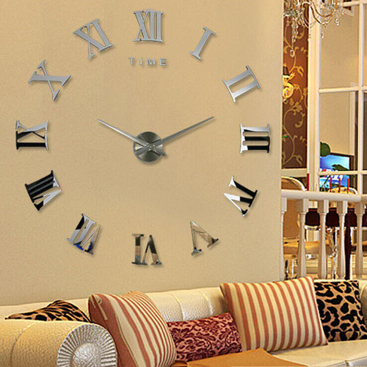 3D Hágalo Usted Mismo Números Romanos Extra Grandes Lujo Espejo De Pared Pegatina Reloj Decoración Del Hogar Reino Unido