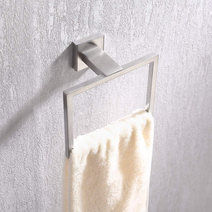 Bath Towel Ring Towel Hanger SUS 304 Stainless Steel Bathroom Accessories Contemporary Hotel Square Style Wall Mount, Brushed Finish, A2480-2